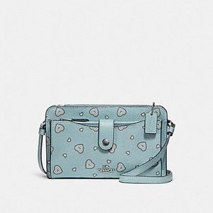 COACH Blue Western Hearts Noa Pop Up Messenger Crossbody Bag